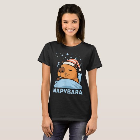 Cute Sleepy Capybara Funny Napybara Pajamas T-shirt (Voorkant volledig)