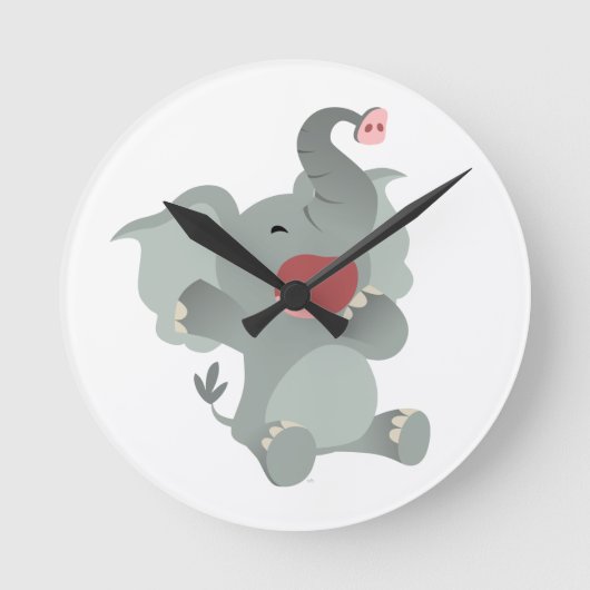 Cute Sleepy Cartoon Elephant Wall Clock Ronde Klok (Voorkant)