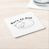 Cute Sleepy Cat “Born to Nap” Line Art Design Kartonnen Onderzetters (Schuin)