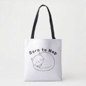 Cute Sleepy Cat “Born to Nap” Line Art Design Tote Bag (Voorkant)