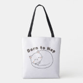 Cute Sleepy Cat “Born to Nap” Line Art Design Tote Bag (Achterkant)