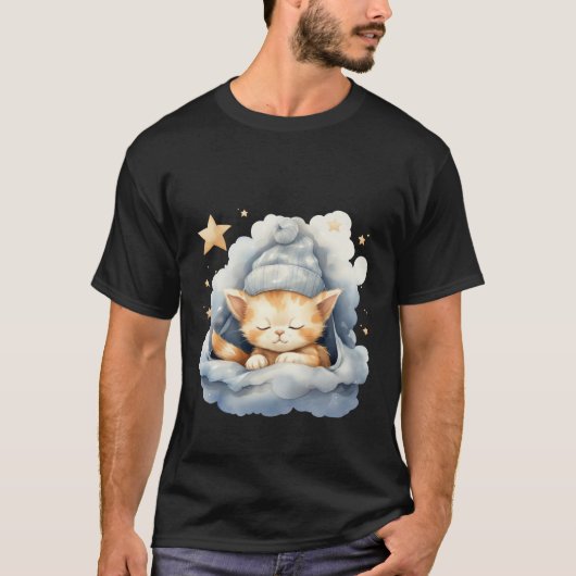 Cute Sleepy Cat Cloud Winter Hat Dreamy Art ✨🐾☁️ T-shirt (Voorkant)