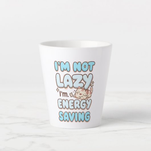 Cute Sleepy Cat "Energy Saving" Quote Latte Mok (Voorkant)
