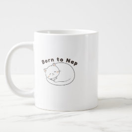 Cute Sleepy Cat “Nap First” Line Art Design Grote Koffiekop
