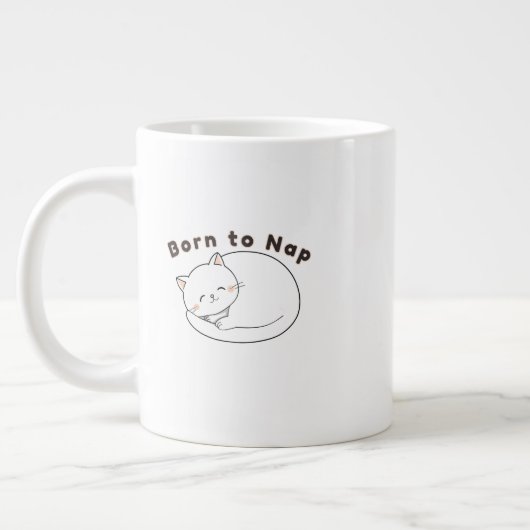 Cute Sleepy Cat “Nap First” Line Art Design Grote Koffiekop (Links)