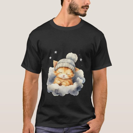 Cute Sleepy Cat on Cloud Winter Beanie Art ✨🐾☁️ T-shirt (Voorkant)