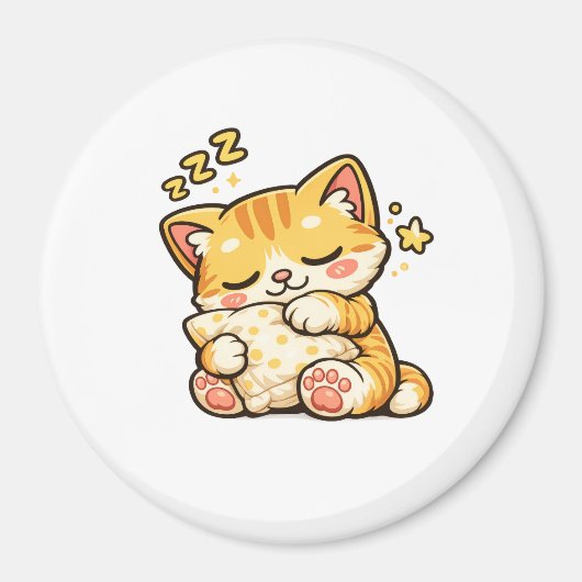Cute Sleepy Cat Pillow Magneet (Voorkant)