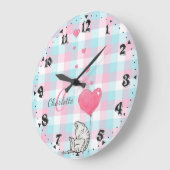 Cute Sleepy Cat Pink Blue Monogram Grote Klok (Hoek)