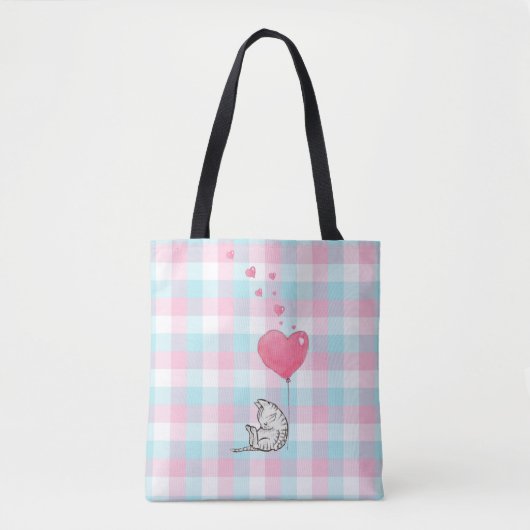 Cute Sleepy Cat Pink Blue Waterverf Tote Bag (Voorkant)