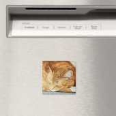 Cute Sleepy Cat Waterverf Square Magnet (Insitu (Vaatwasser))