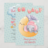 Cute Sleepy Elephant on Moon Girl Baby shower Kaart (Voorkant / Achterkant)