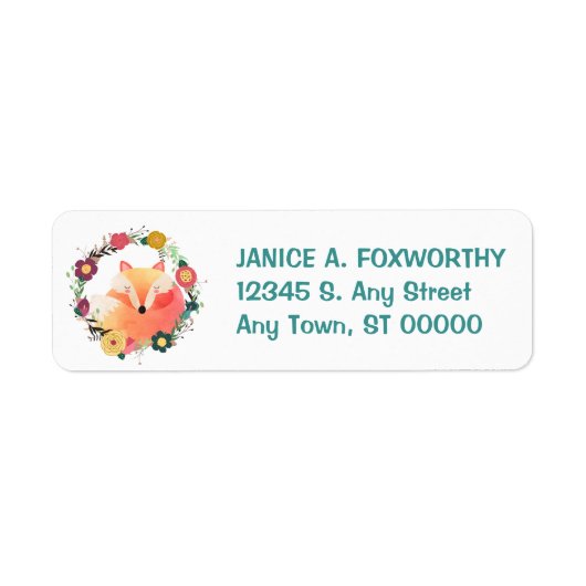 Cute Sleepy Fox in WreatReturn Address Label (Voorkant)