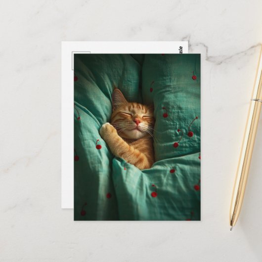 Cute Sleepy Ginger Kitty  Briefkaart (Voorkant / Achterkant in situ)