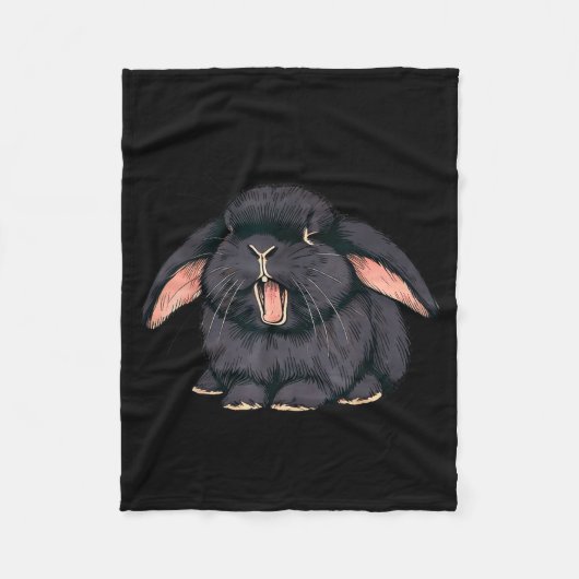 Cute Sleepy Holland Lop Rabbit Yawn Black Bunny Wa Fleece Deken (Voorkant)