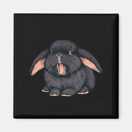 Cute Sleepy Holland Lop Rabbit Yawn Black Bunny Wa Magneet (Voorkant)