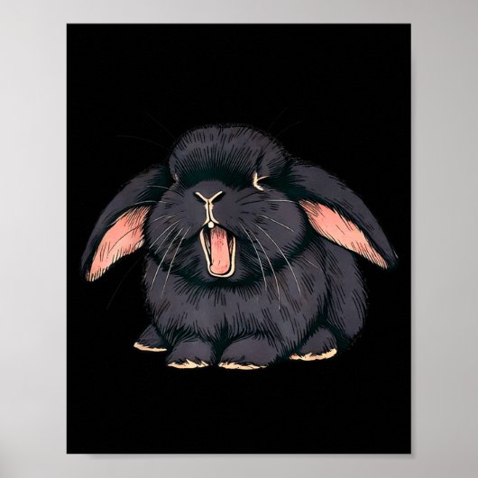 Cute Sleepy Holland Lop Rabbit Yawn Black Bunny Wa Poster (Voorkant)