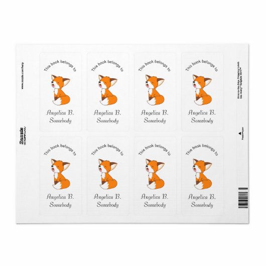 Cute Sleepy Little Fox Bookplate Etiket (Full Sheet)