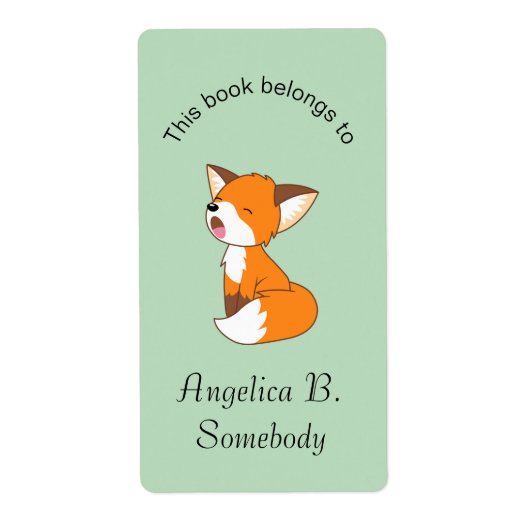 Cute Sleepy Little Fox Bookplate Etiket (Voorkant)