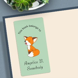 Cute Sleepy Little Fox Bookplate Etiket