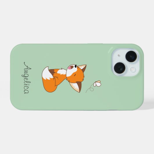 Cute Sleepy Little Fox iPhone 15 Case (Achterkant horizontaal)