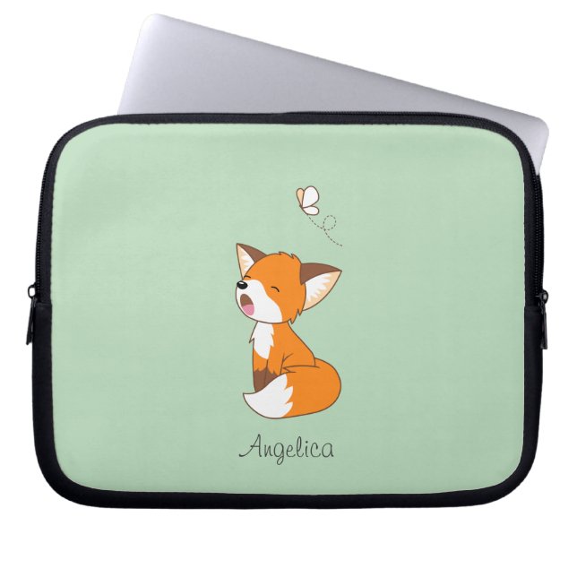 Cute Sleepy Little Fox Laptop Sleeve (Voorkant)