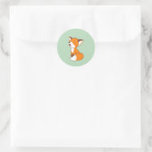 Cute Sleepy Little Fox on Green Ronde Sticker (Tas)