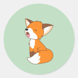 Cute Sleepy Little Fox on Green Ronde Sticker