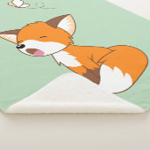 Cute Sleepy Little Fox on Green Sherpa Deken (3/4)