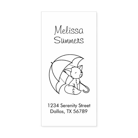 Cute Sleepy Little Fox onder Umbrella Address Rubberstempel (Afrduk)
