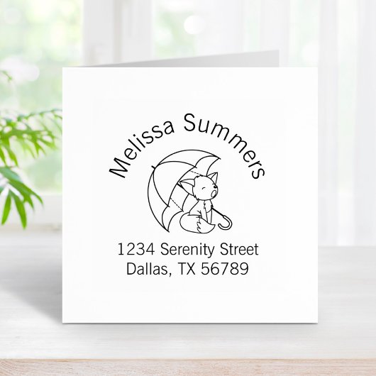 Cute Sleepy Little Fox onder Umbrella Arch Address Rubberstempel