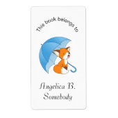 Cute Sleepy Little Fox onder Umbrella Bookplate Etiket (Voorkant)