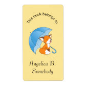 Cute Sleepy Little Fox onder Umbrella Bookplate Etiket (Voorkant)