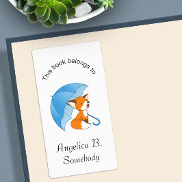 Cute Sleepy Little Fox onder Umbrella Bookplate Etiket