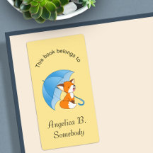 Cute Sleepy Little Fox onder Umbrella Bookplate