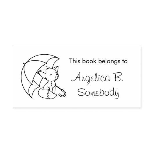 Cute Sleepy Little Fox onder Umbrella Bookplate Rubberstempel (Afrduk)