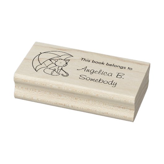 Cute Sleepy Little Fox onder Umbrella Bookplate Rubberstempel (Stempel)