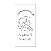 Cute Sleepy Little Fox onder Umbrella Bookplate Rubberstempel (Afrduk)