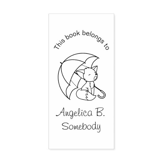 Cute Sleepy Little Fox onder Umbrella Bookplate Rubberstempel (Afrduk)