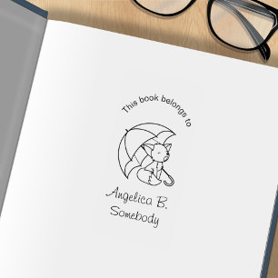 Cute Sleepy Little Fox onder Umbrella Bookplate Rubberstempel