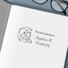 Cute Sleepy Little Fox onder Umbrella Bookplate Zelfinktende Stempel