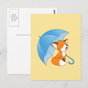 Cute Sleepy Little Fox onder Umbrella Briefkaart