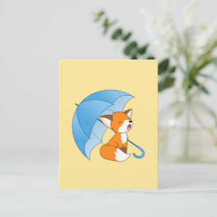 Cute Sleepy Little Fox onder Umbrella Briefkaart