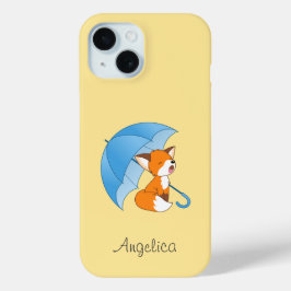 Cute Sleepy Little Fox onder Umbrella iPhone 15 Case