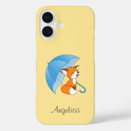Cute Sleepy Little Fox onder Umbrella iPhone 16 Hoesje