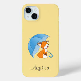 Cute Sleepy Little Fox onder Umbrella iPhone 15 Mini Hoesje