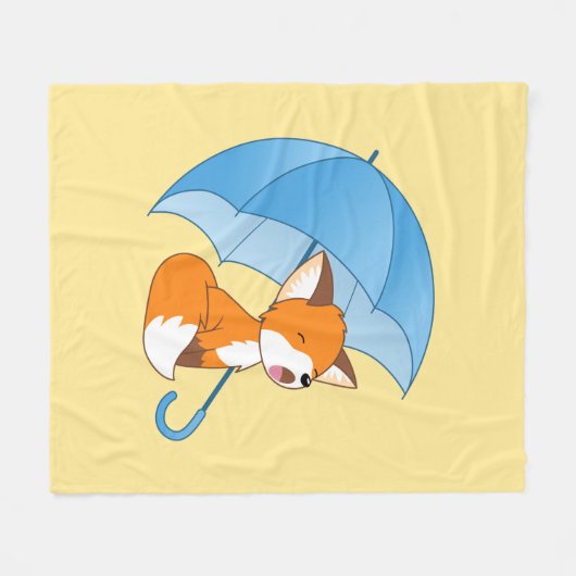Cute Sleepy Little Fox onder Umbrella Fleece Deken (Voorkant (Horizontaal))