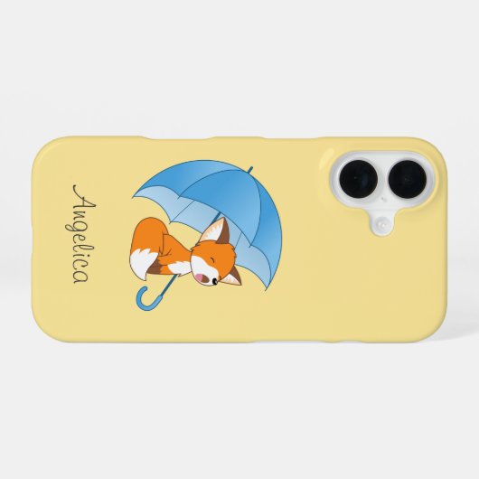 Cute Sleepy Little Fox onder Umbrella iPhone 16 Hoesje (Achterkant horizontaal)