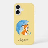 Cute Sleepy Little Fox onder Umbrella iPhone 16 Hoesje (Achterkant)