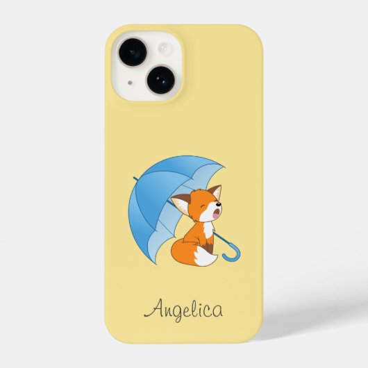 Cute Sleepy Little Fox onder Umbrella iPhone Hoesje (Achterkant)