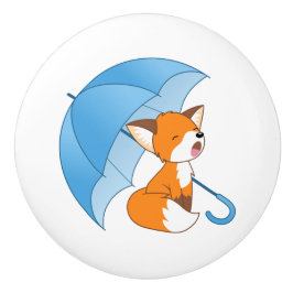 Cute Sleepy Little Fox onder Umbrella Keramische Knop